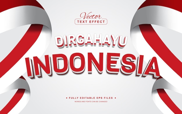 Dirgahayu Indonezja 3D Edytowalny efekt tekstowy wektorowy z białym tłem