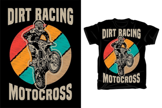 Dirt Racing Motocross Typografia Z Sylwetką Jeźdźca Retro Vintage T-shirt Design