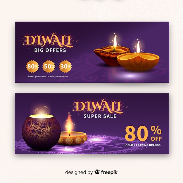 Diwali Festiwal Sprzedaż Transparent W Realistycznym Stylu