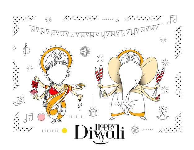 Plik wektorowy diwali hindu festiwal z życzeniami, ręcznie rysowane grafiki wektorowej.