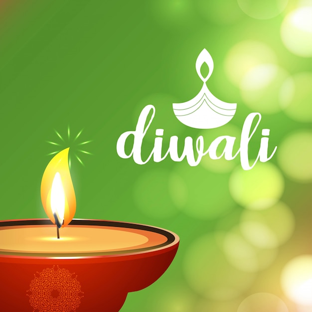 Diwali Projekt Z Zielonym Tłem I Typografia Wektorem