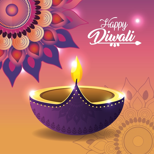 Diwali vassel świeci z mandali i światła