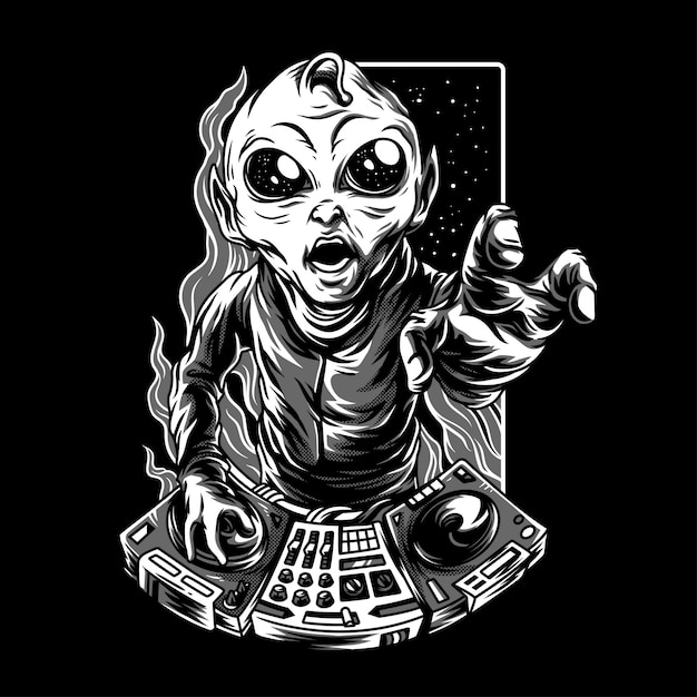 Dj Galaxy Black & White Illustration