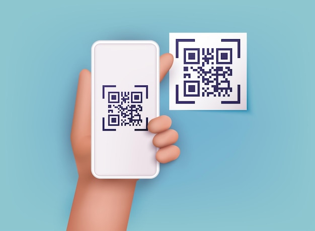 Dłoń trzymająca inteligentny telefon komórkowy ze skanem kodu QR Skanowanie kodu qr i płatność online przelewem Elektroniczna technologia cyfrowa kod kreskowy Ilustracja wektorowa