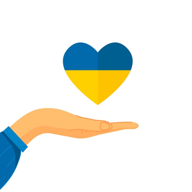 Dłoń Trzymająca Serce W Kolorach Ukraińskiej Flagi Wsparcie Dla Ukrainy Vector Flat Isolated