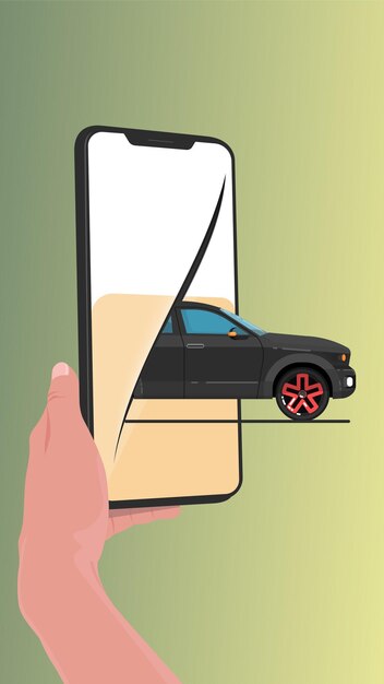 Dłoń Trzymająca Telefon Komórkowy, Samochód Dostawczy Wyskakuje Z Ekranu
