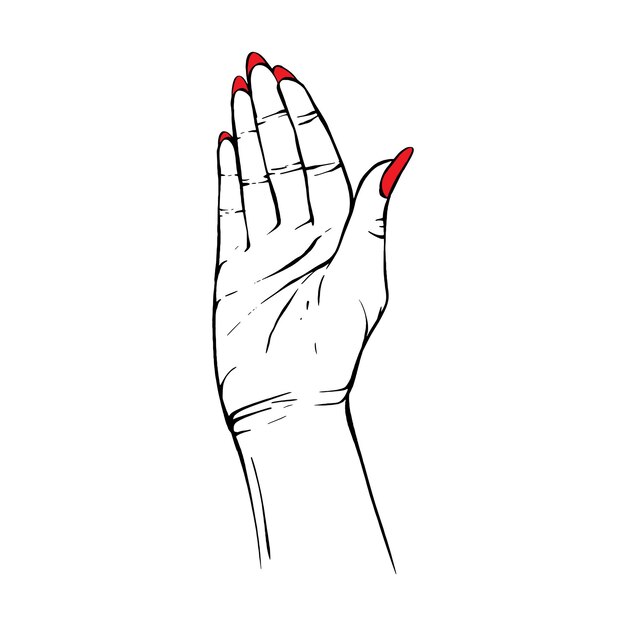 Plik wektorowy długie czerwone paznokcie ręcznie rysowane gest szkic wektor ilustracja grafika liniowa