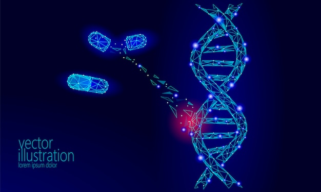 Dna Terapia Genowa Struktura 3d Cząsteczki Chemicznej Low Poly,