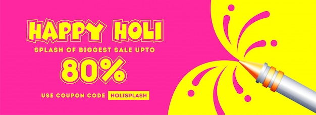 Plik wektorowy do 80% zniżki na nagłówek happy holi sale lub banner des