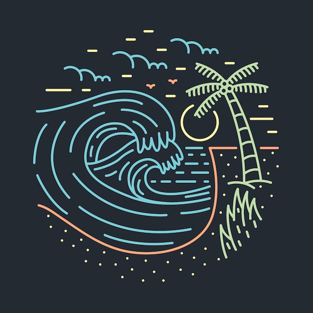 Dobra fala i piękna plaża w letnim projekcie graficznym ilustracji wektorowych sztuki tshirt