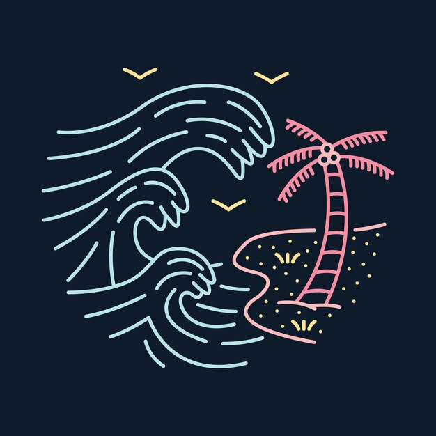 Dobre Fale Do Surfowania I Dobry Projekt Graficzny Ilustracji Na Plaży Wektor Sztuki Tshirt