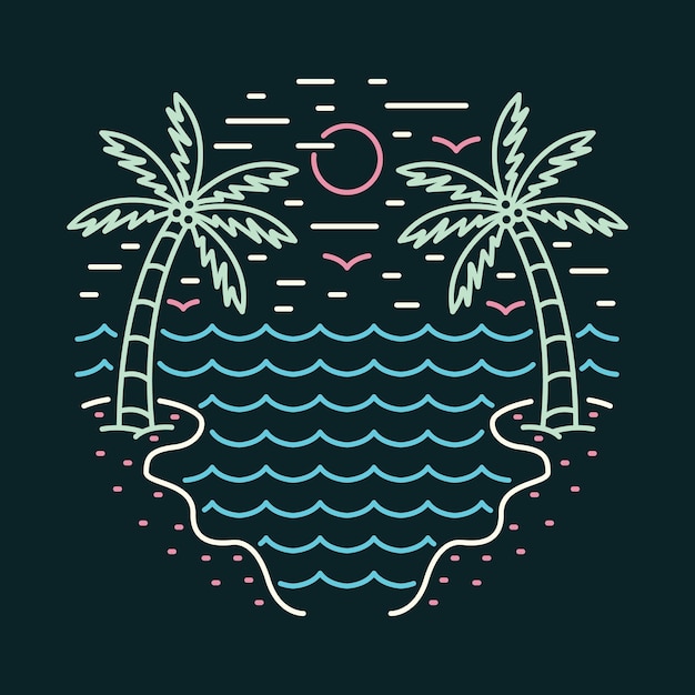 Dobry Widok Na Plażę W Lecie Projekt Graficzny Ilustracja Wektorowa Sztuki Tshirt