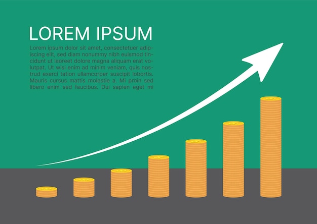 Dochód Stawki Wynagrodzenia Wzrost Biznes Zysk Marża Wzrostu Przychodów Wykres Wzrostu Strzałka W Górę Złote Pieniądze Token Chip Na Białym Tle Wektor Ilustracja Eps 10 Na Białym Tle