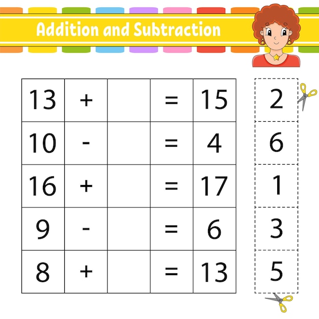 Dodawanie I Odejmowanie Zadanie Dla Dzieci Wytnij I Wklej Arkusz Edukacyjny Strona ćwiczeń