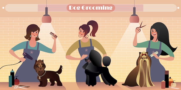 Plik wektorowy dog grooming salon, ilustracja życia miasta.