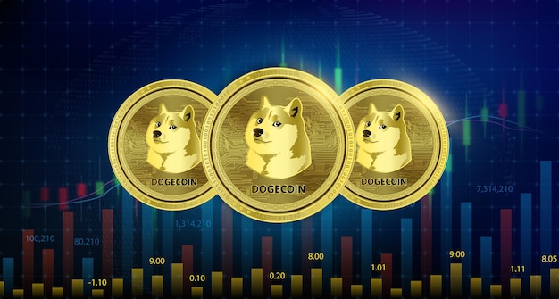 Plik wektorowy dogecoin doge złota moneta blockchain kryptowaluty przyszła technologia wymiany cyfrowej waluty.