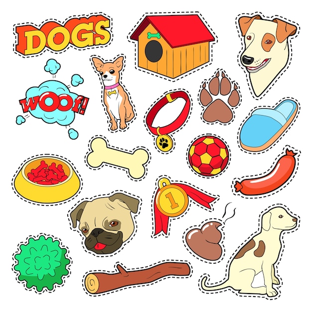 Plik wektorowy dogs pets doodle na notatnik, naklejki, naszywki, odznaki ze szczeniakiem.