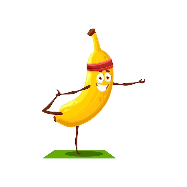 Plik wektorowy dojrzały banan postać z kreskówki fitness joga pilates