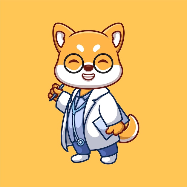 Doktor Shiba Inu Słodki Kreskówka