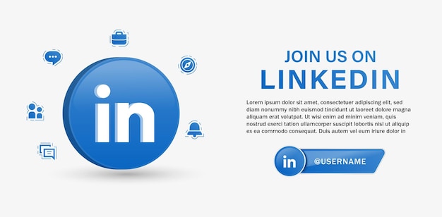 Dołącz do nas lub śledź nas na tle logo linkedin, aby uzyskać banery z logo mediów społecznościowych i ikony powiadomień