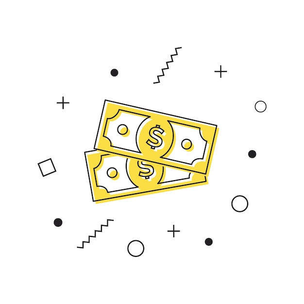 Dolar Rachunki Wektor. żółta Ikona Dolara Z Geometrycznymi Kształtami Na Białym Tle. Ikona Pieniędzy