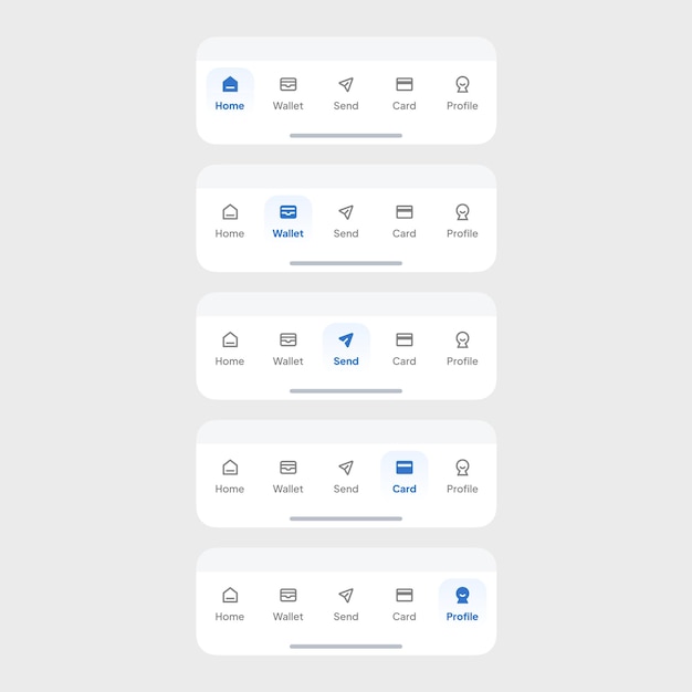 Dolna nawigacja UI Mobile App Design Nowoczesny minimalny interfejs