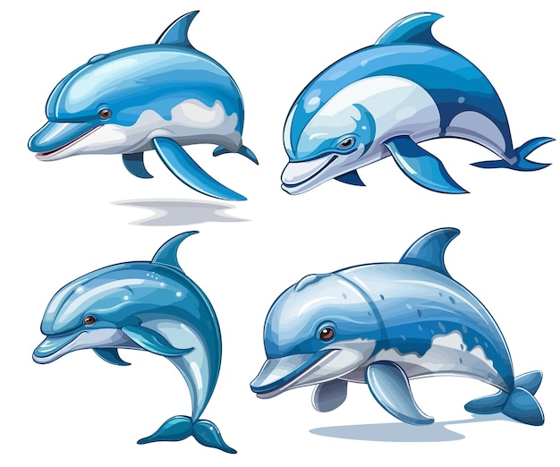 Dolphin jest izolowany na białym tle Dolphin zestaw obiektów clipart