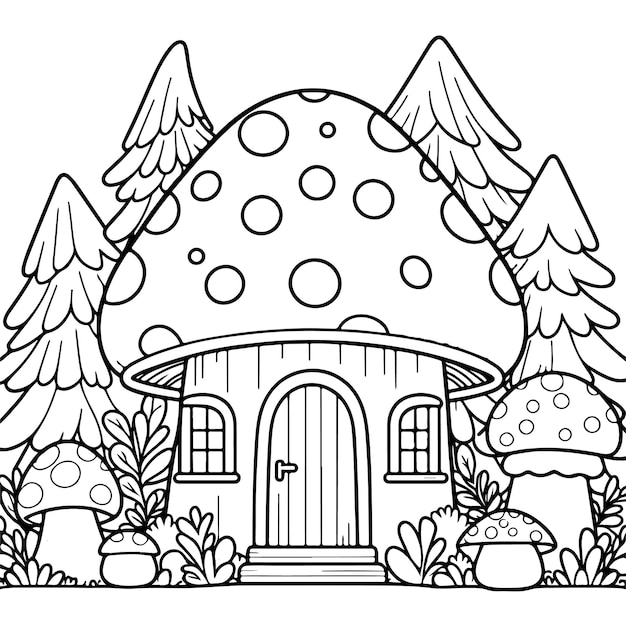 Plik wektorowy dom z grzybami do malowania ilustracja wektorowa dla dzieci