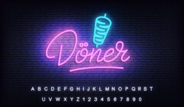 Doner Neon, świecące Napis Szablon Znak Doner Kebab