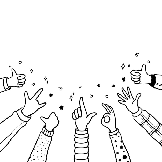 Plik wektorowy doodle aplauz gesty ręce w górę lub ręce klaszczą gratulacje temat biznesowy w wektorze