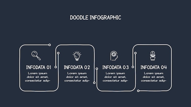 Plik wektorowy doodle ciemne elementy infografiki z 4 opcjami szablonu dla sieci na czarnym tle