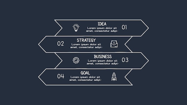 Doodle Ciemne Elementy Infografiki Z 4 Opcjami Szablonu Dla Sieci Na Czarnym Tle