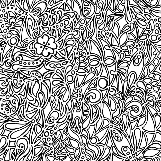 Doodle Czarno-białe Monochromatyczne Tło Tekstura Wektor