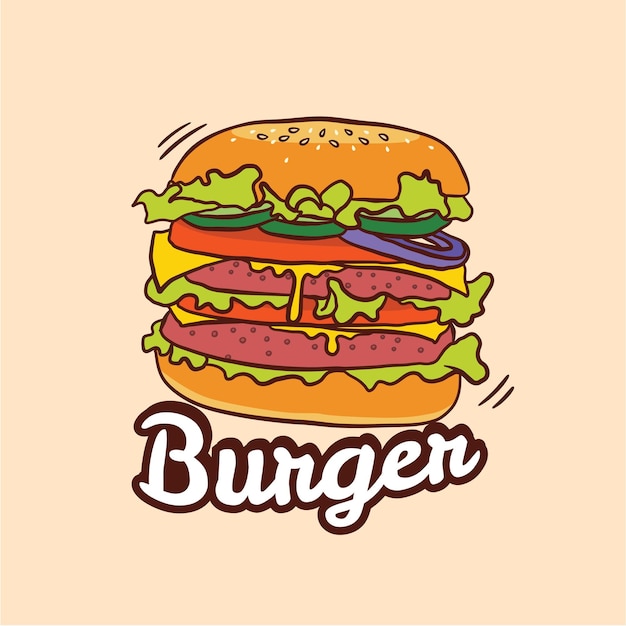 Doodle Duży Burger Ręcznie Rysowane Ilustracja