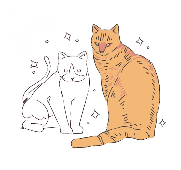 Doodle dwóch kotów. Ilustracja kot