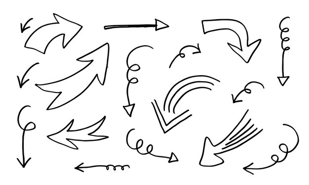 Doodle elementy projektu ręcznie rysowane strzałki na białym tle. Ilustracja wektorowa.
