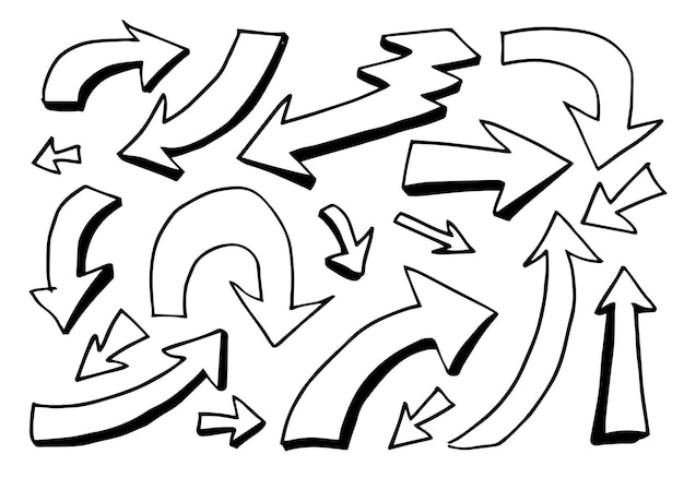 Doodle elementy projektu ręcznie rysowane strzałki na białym tle. Ilustracja wektorowa.