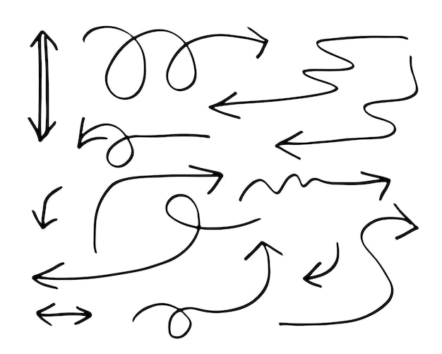 Doodle elementy projektu ręcznie rysowane strzałki na białym tle ilustracji wektorowych