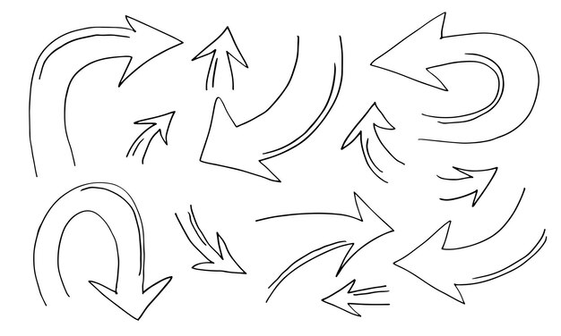Doodle elementy projektu ręcznie rysowane strzałki na białym tle ilustracji wektorowych