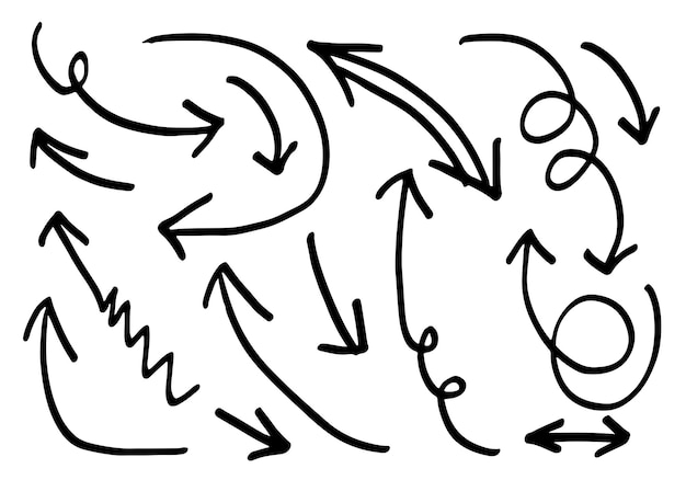 Doodle elementy projektu ręcznie rysowane strzałki na białym tle ilustracji wektorowych