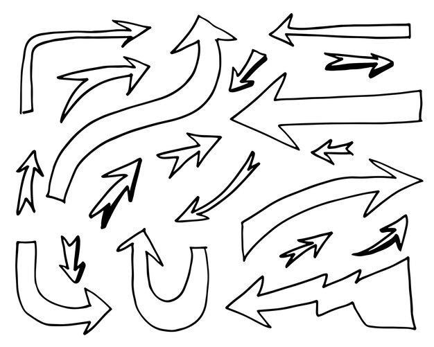Doodle elementy projektu ręcznie rysowane strzałki na białym tle ilustracji wektorowych