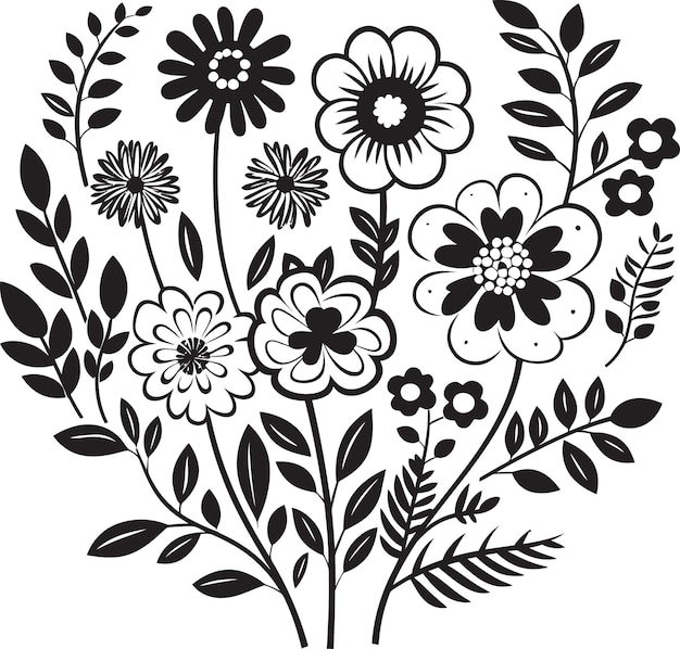 Doodle Flower Whirl Monochrome Icon Playful Doodle Blooms Black Vector Emblem