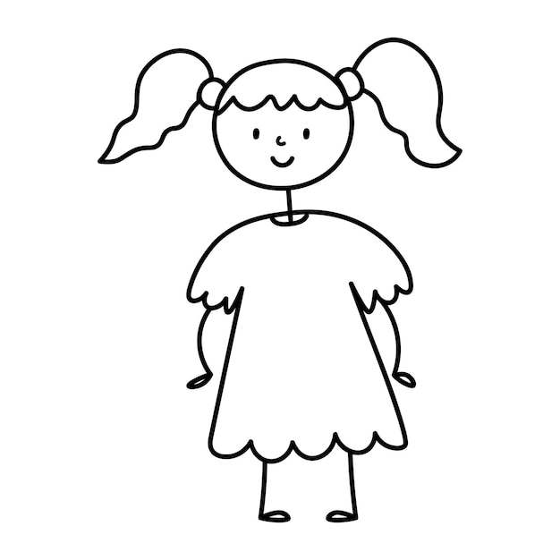 Doodle Graficzna Linia Ilustracja śliczna Mała Dziewczynka