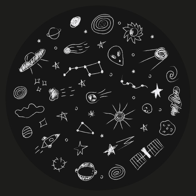 Doodle Ilustracja Kosmosu W Dziecinnym Stylu W Koło Projekt Clipart