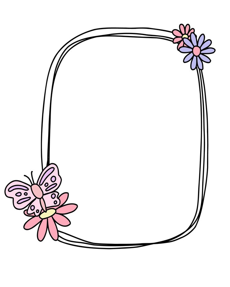 Doodle jedną ramkę ręcznie narysowaną kwadratową linię z kwiatami motyli na ślub z okazji urodzin