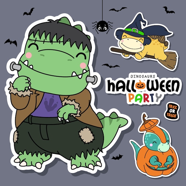 Plik wektorowy doodle kolekcja ilustracji halloween dinozaurów