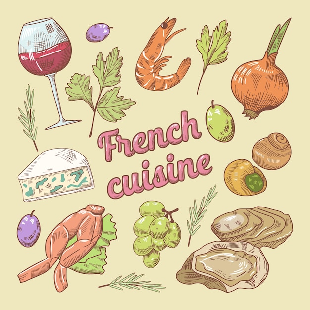 Doodle Kuchni Francuskiej Z Winem I Serem