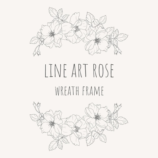 Doodle Line Art Rose Flower Bukiet Wieniec Ramki Z Miejscem Na Kopię Dla Tekstu