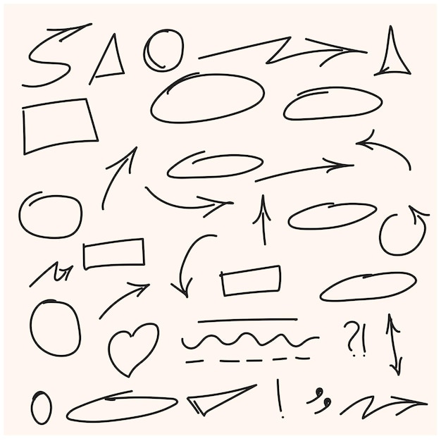 Doodle line cute element set z ilustracjami w stylu doodle i line art