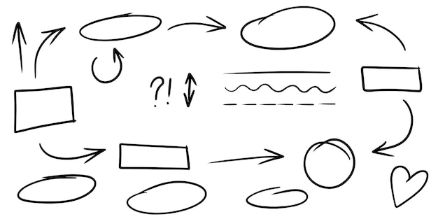 Doodle Linie, Strzałki, Okręgi I Krzywe Vector.hand Rysowane Elementy Projektu Na Białym Tle Na Infografikę. Ilustracji Wektorowych.